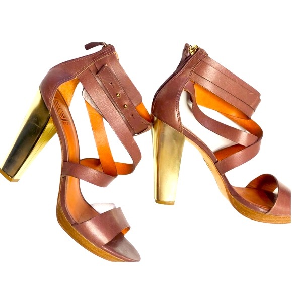 Pour La Victoria Mauve Leather Sandal Heels 9.5 - Picture 2 of 6